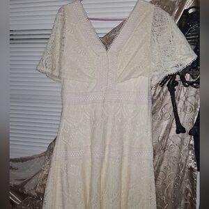 ALOHA Collection Cream Flutter Sleeve Midi Dress